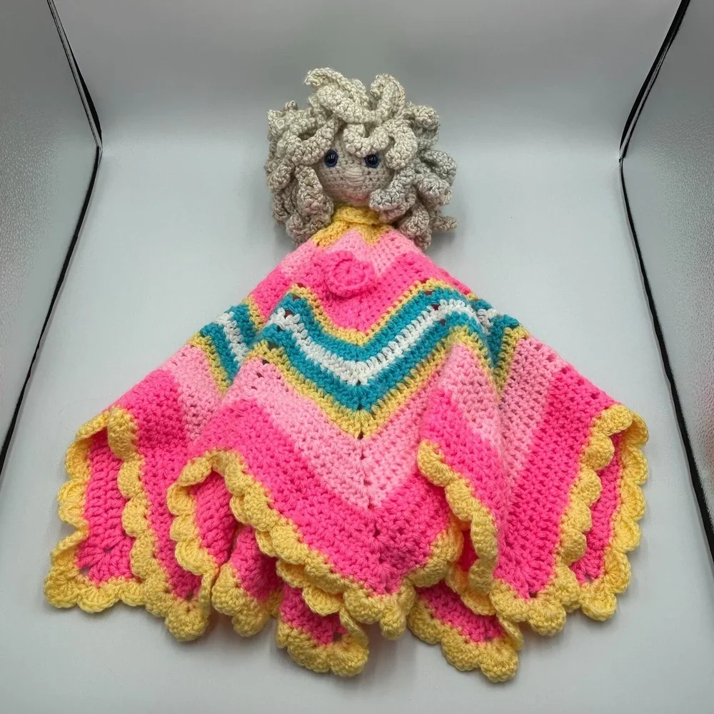Lovey Security Blanket Handmade Crochet Starburst Color Pattern Baby Shower Gift